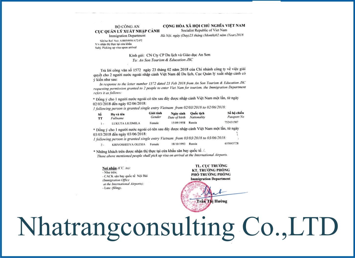 Công văn nhập cảnh cho người nước ngoài
