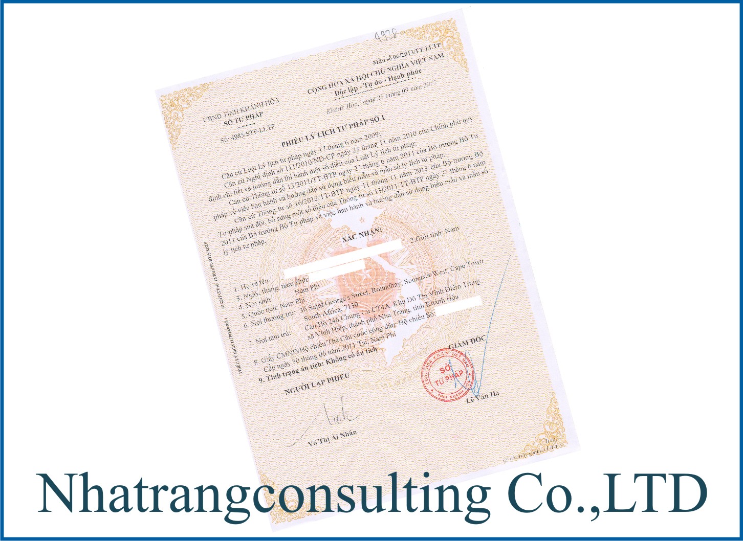 Lý lịch tư pháp Việt Nam cho người nước ngoài